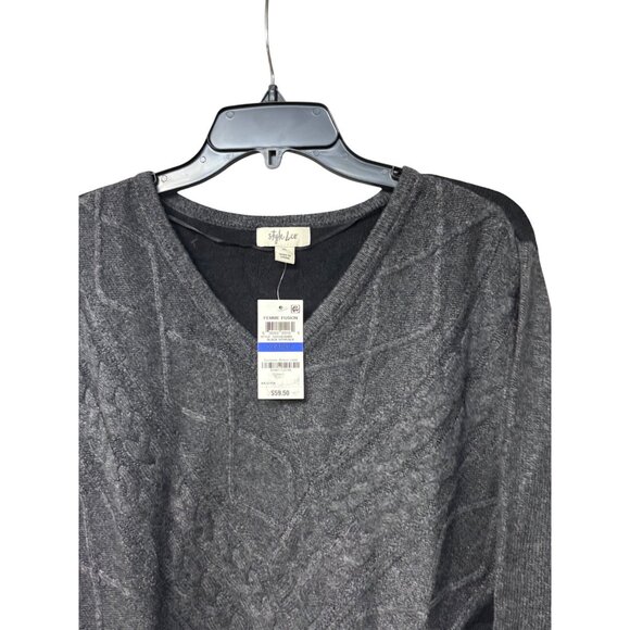 Style & Co Mixed Stitch Color block Sweater Tunic, Charcoal/Black, XL - Picture 4 of 10
